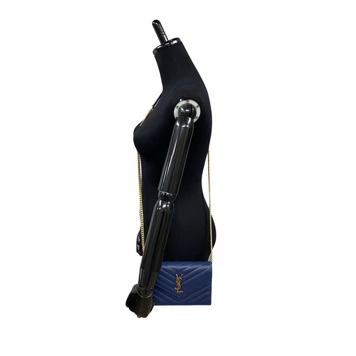 SAINT LAURENT Shoulder Bag leather Navy YSL logo Metal Envelope wallet bag Women