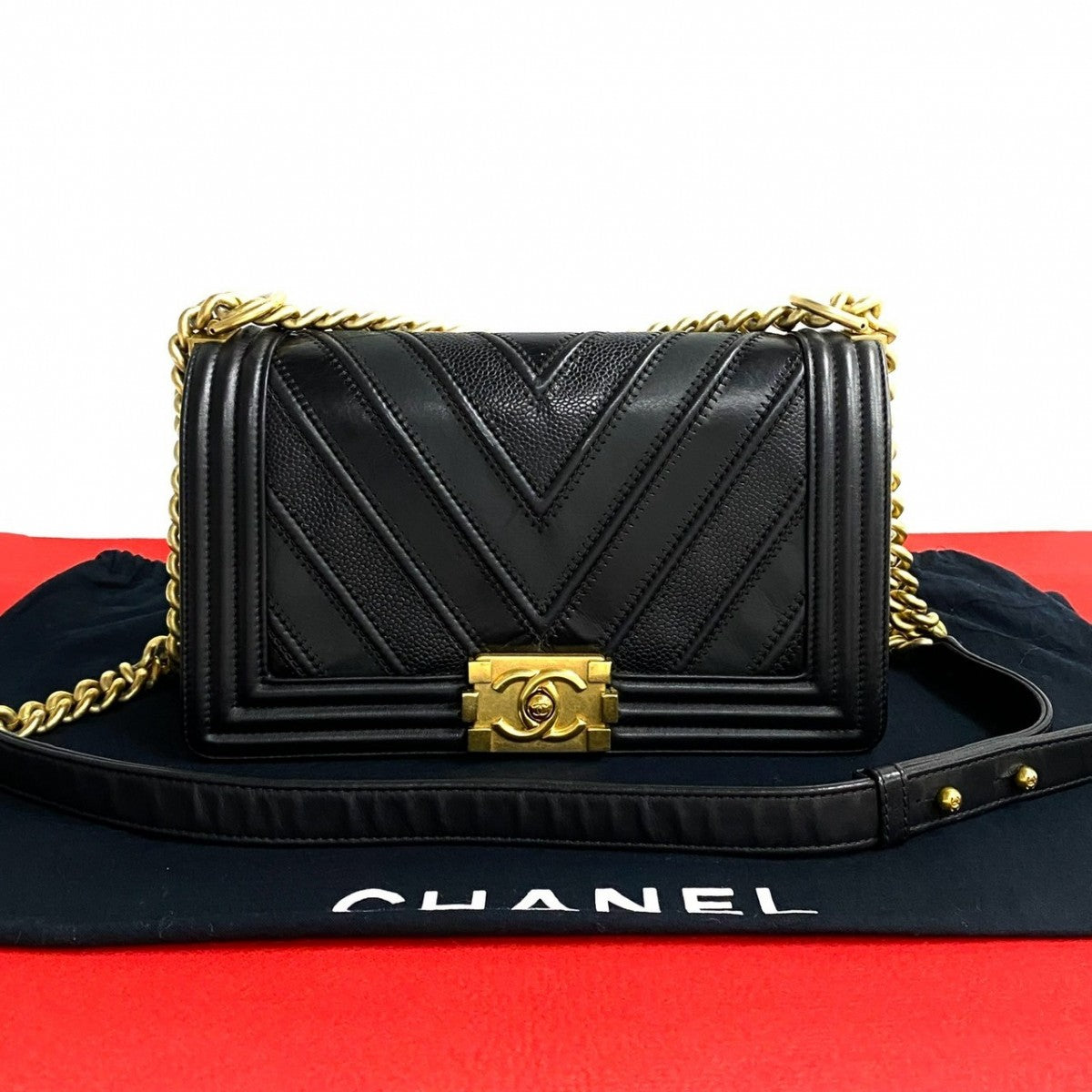 CHANEL Shoulder Bag leather black Boy chanel Women
