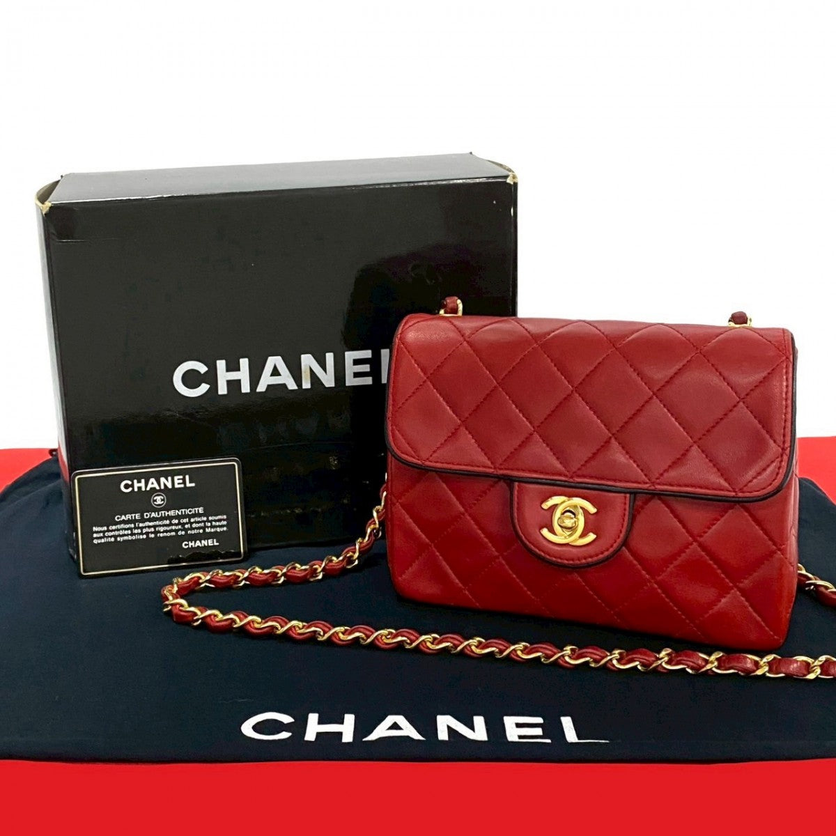 CHANEL Shoulder Bag lambskin Red COCO Mark Matrasse Women