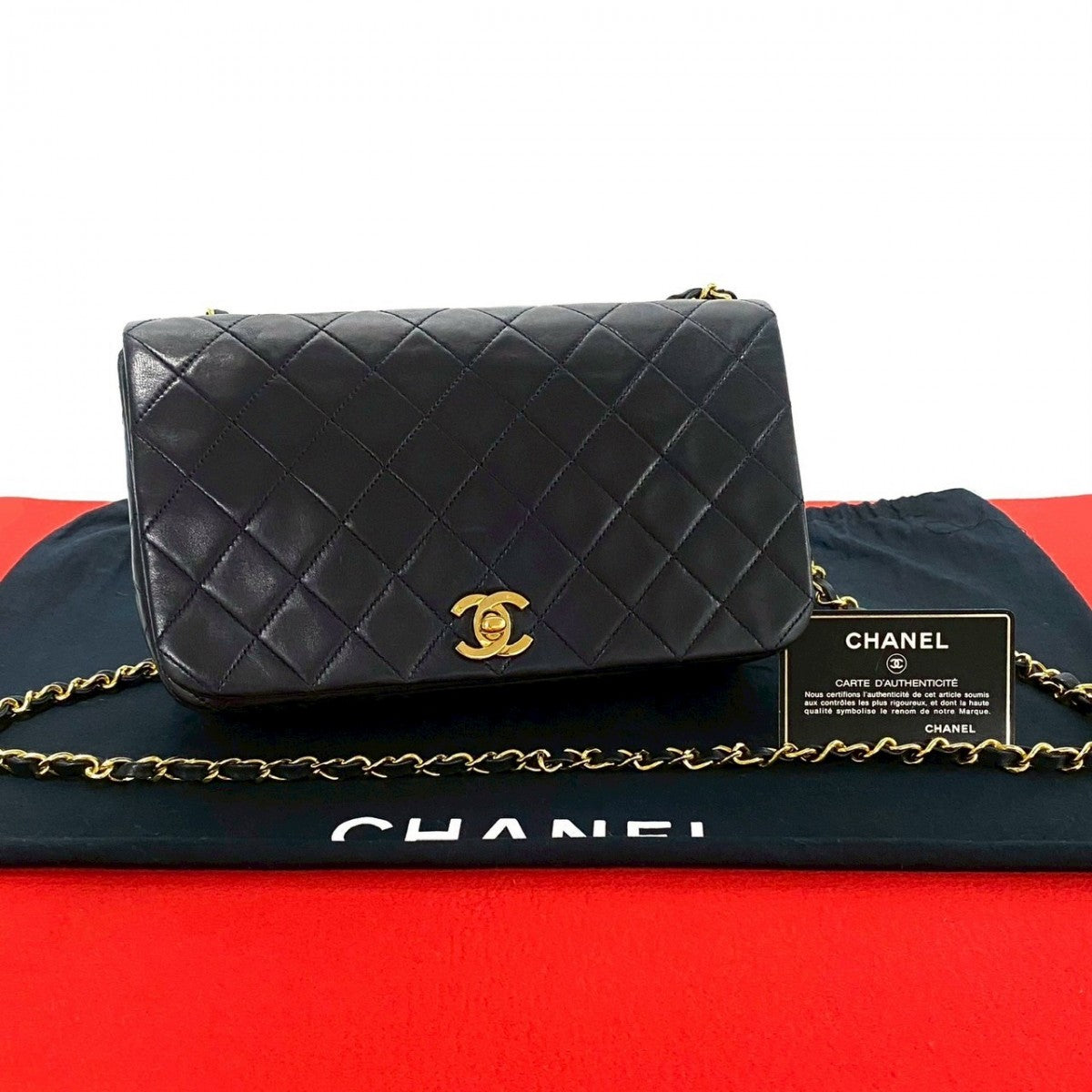 CHANEL Shoulder Bag lambskin Navy Full flap COCO Mark Matrasse Women
