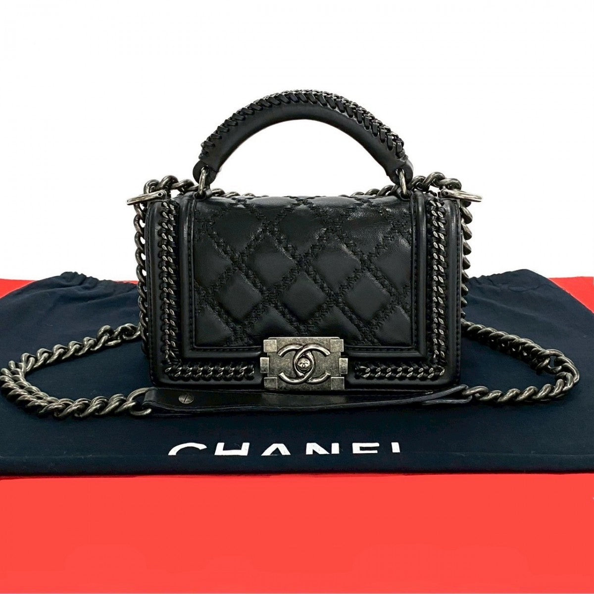 CHANEL Shoulder Bag leather black COCO Mark Boy chanel Women
