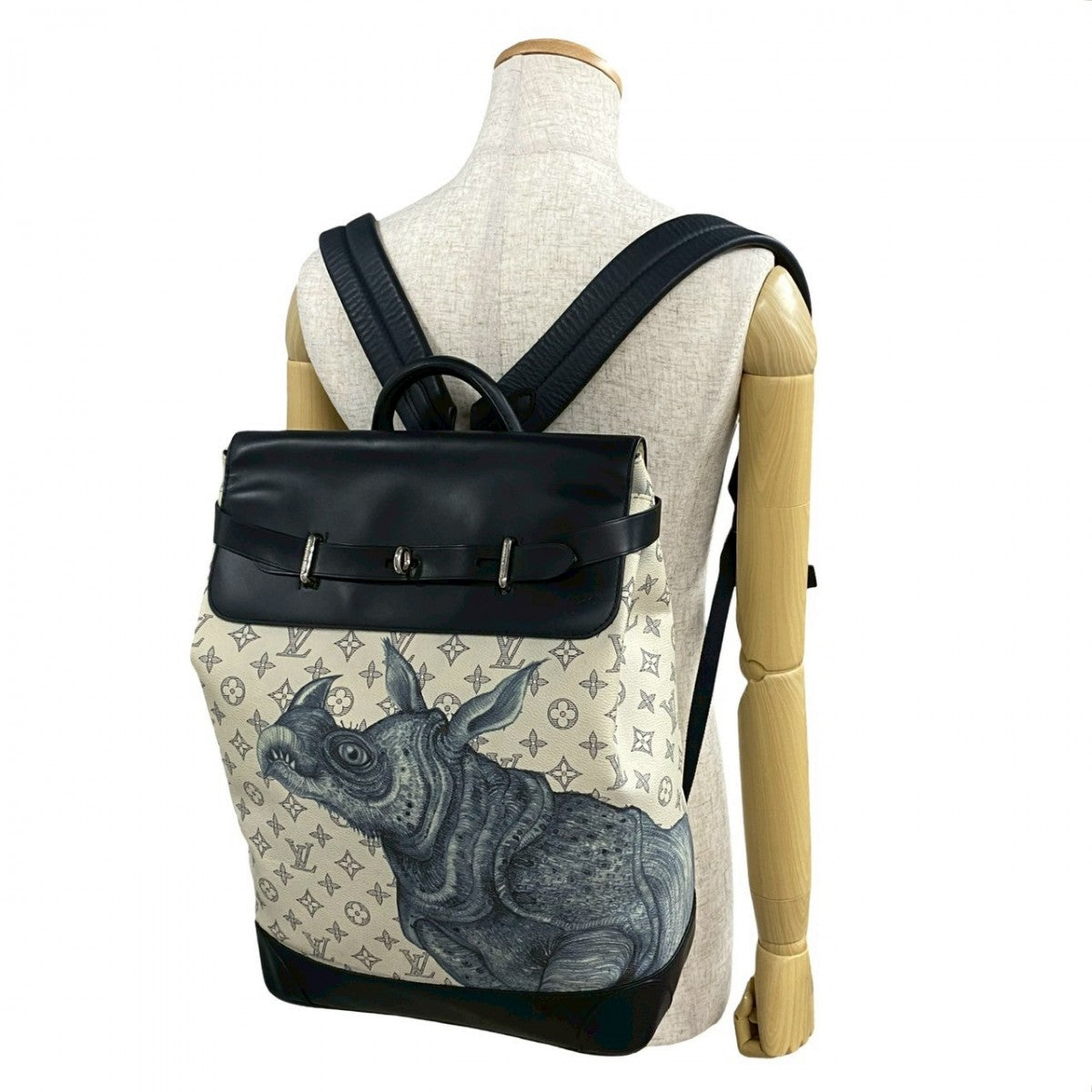 LOUIS VUITTON Backpack M54125 Leather, PVC Navy Spring/Summer 2017 Men's Fashion Show Monogram savanna Steamer mens