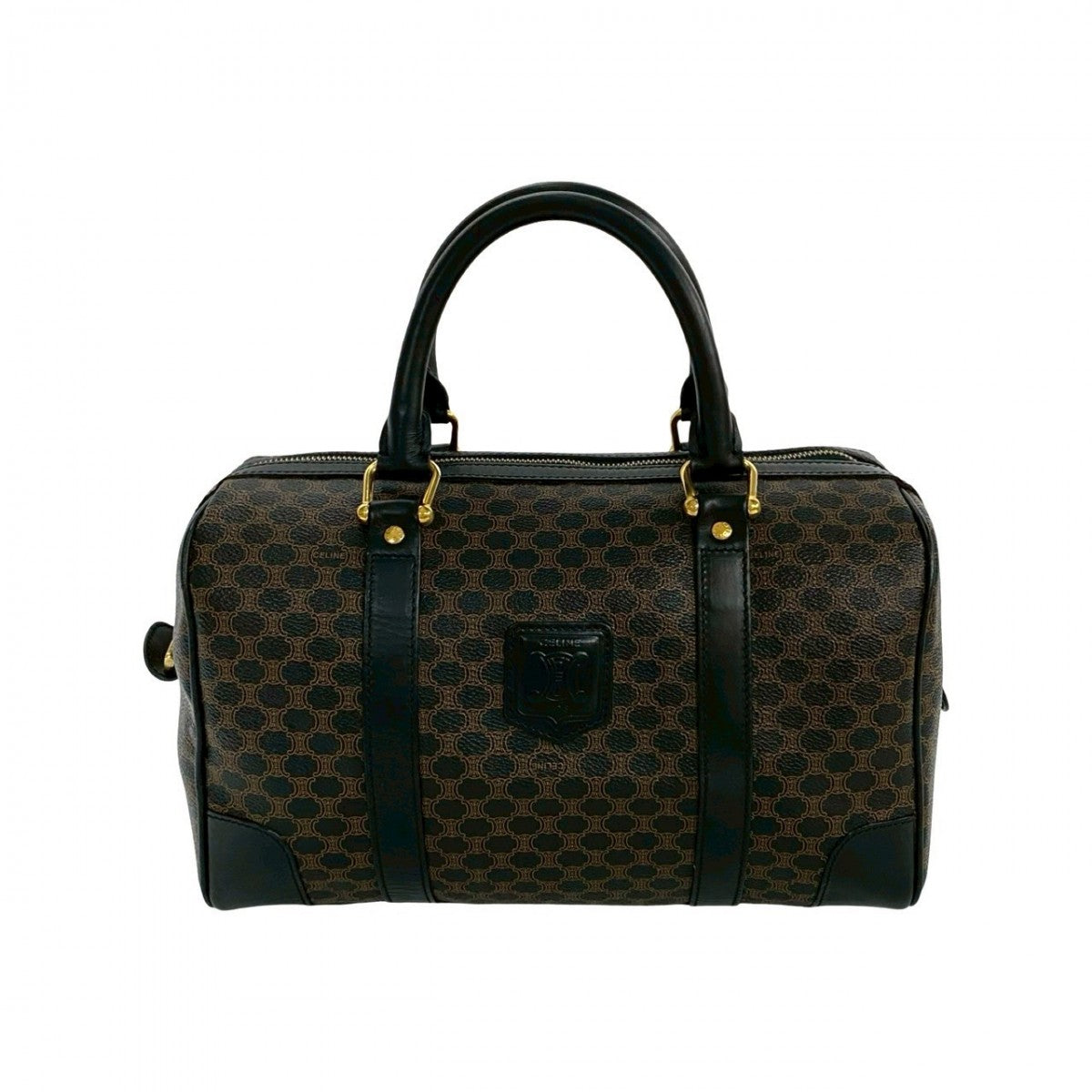 CELINE Handbag Leather, PVC black Macadam Blason Triomphe Pattern Women