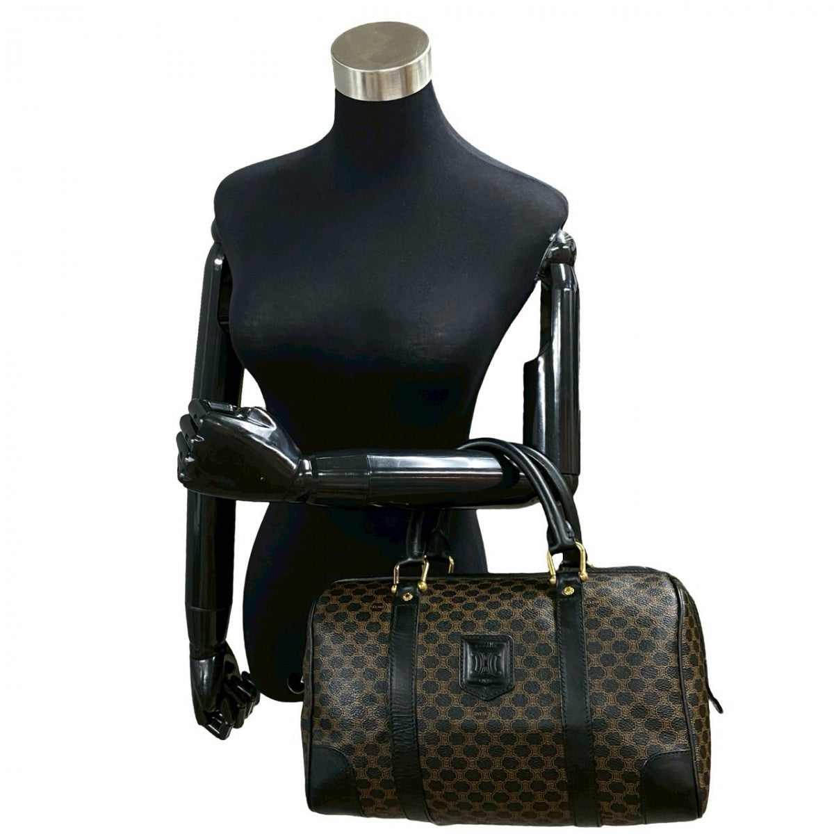 CELINE Handbag Leather, PVC black Macadam Blason Triomphe Pattern Women