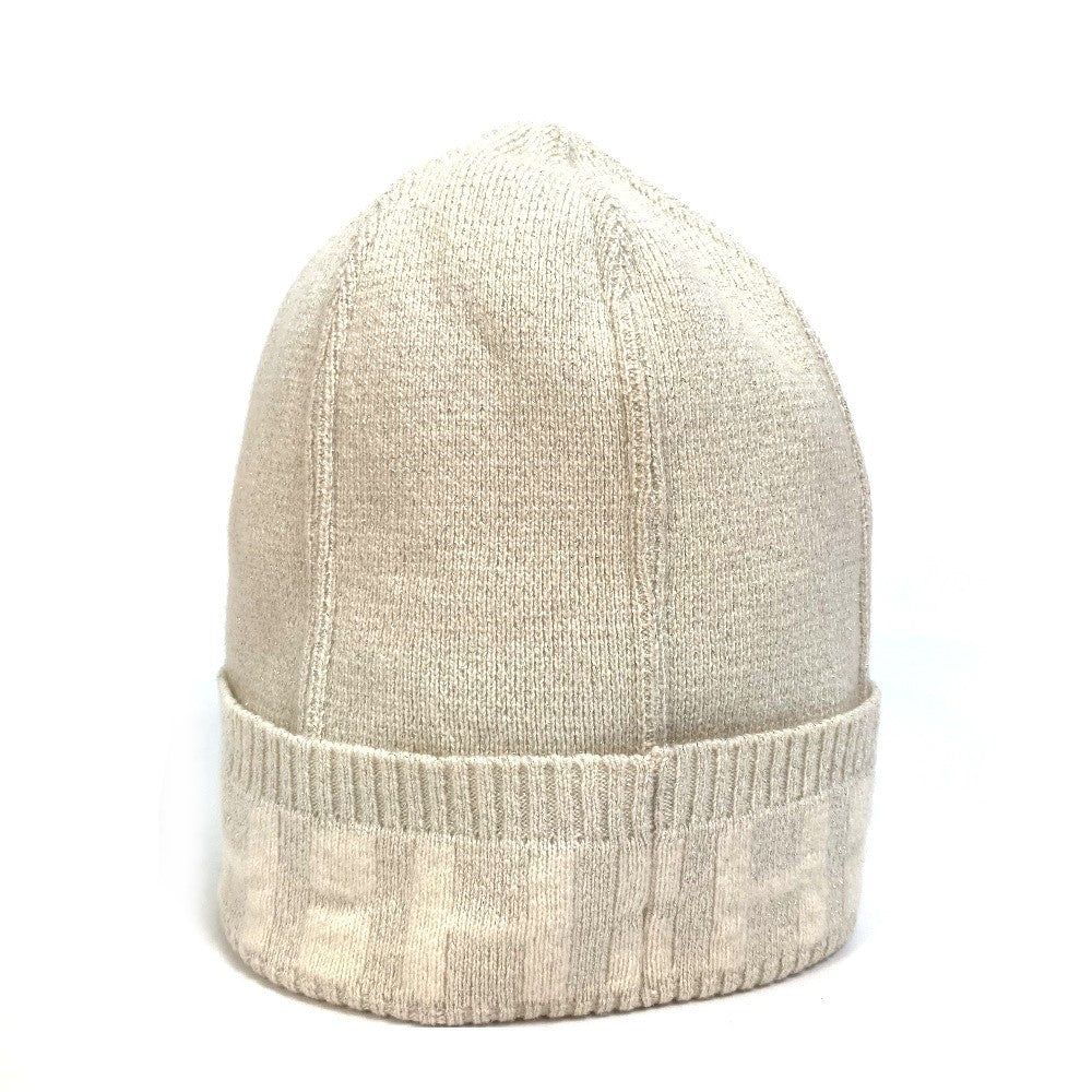 HERMES Knit hat cashmere Beige type apparel Glitter logo Women LA