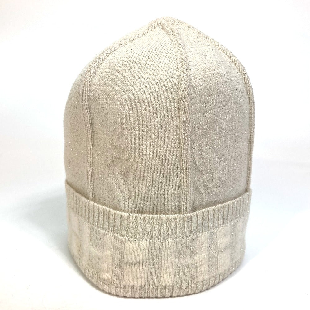 HERMES Knit hat cashmere Beige type apparel Glitter logo Women LA