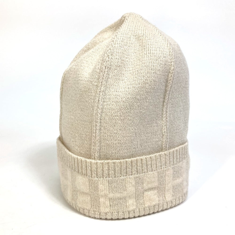HERMES Knit hat cashmere Beige type apparel Glitter logo Women LA