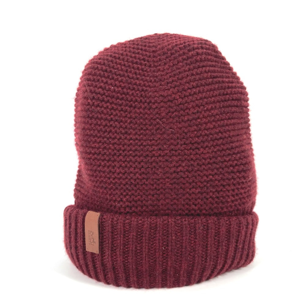 HERMES Knit hat cashmere Brown type leather tag leather tag Boston mens S
