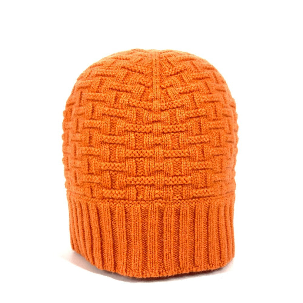 HERMES Knit hat cashmere Orange H logo Women M
