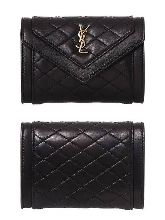 Luxury Saint Laurent Trending 2025 Gabi Envelope Quilting Small Lambskin Half Wallet Black