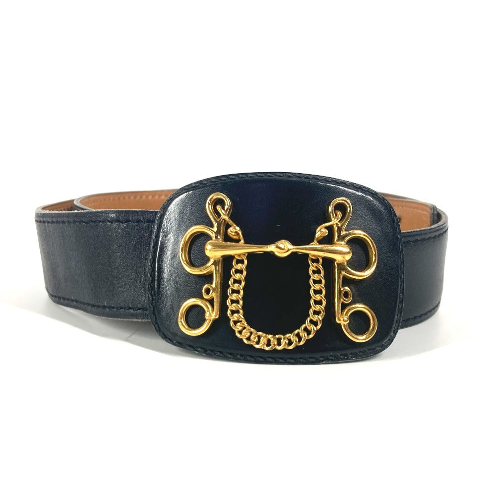 HERMES belt leather black Vintage Buckle 65
