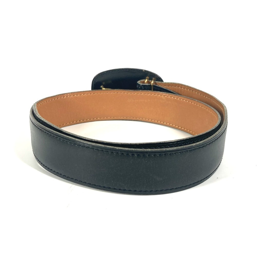 HERMES belt leather black Vintage Buckle 65