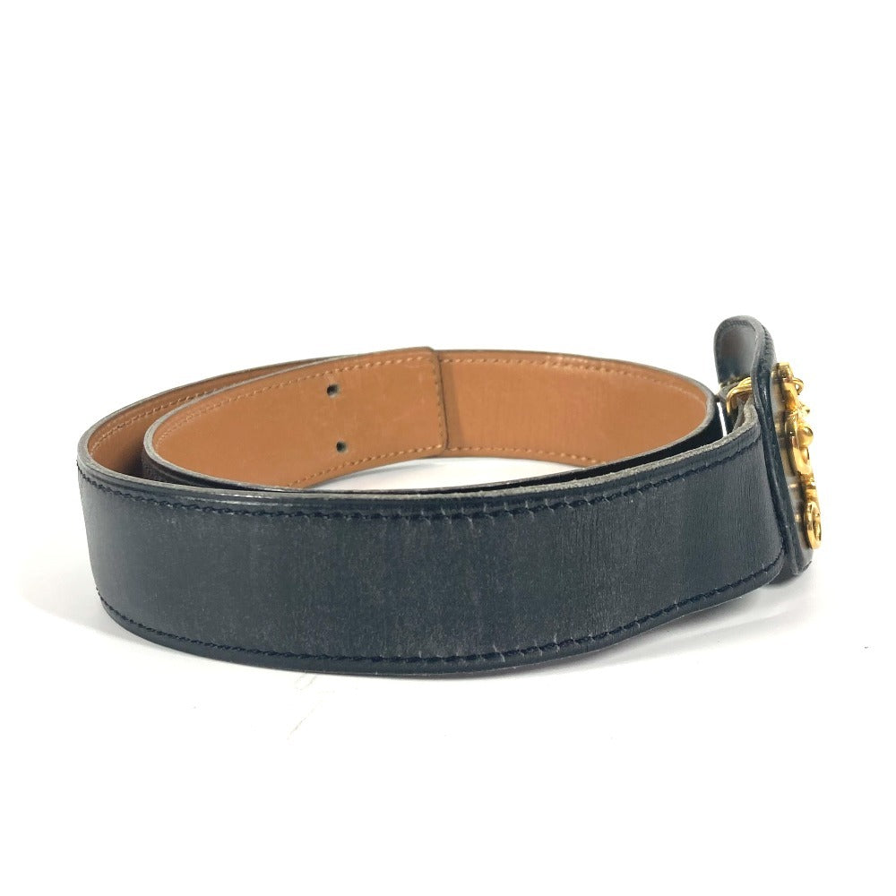 HERMES belt leather black Vintage Buckle 65