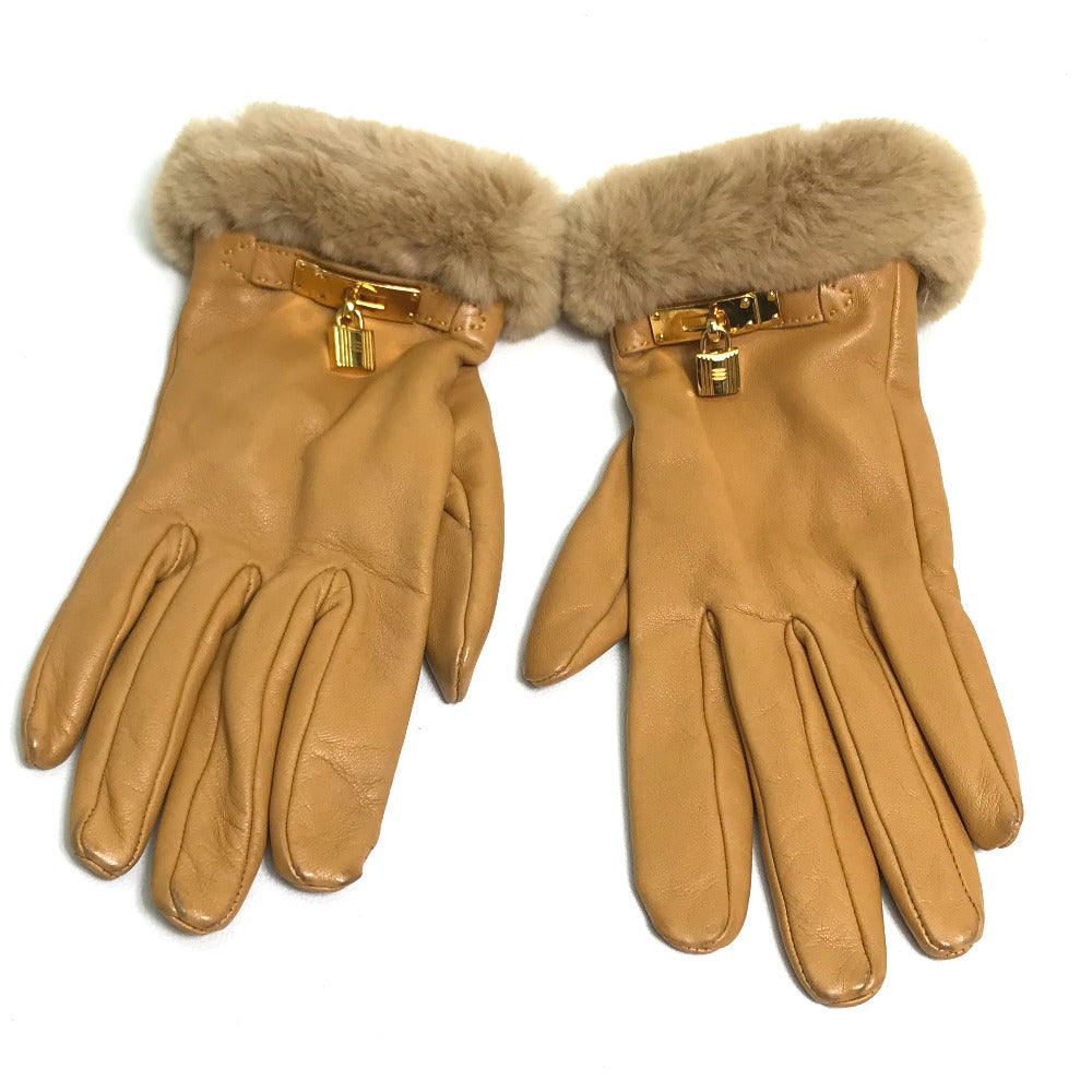 HERMES Glove leather Beige type Cadena Charm Princess Women 6.5