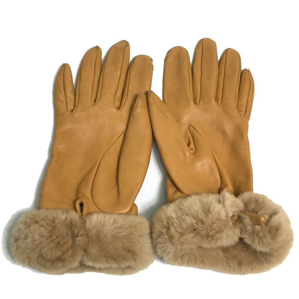 HERMES Glove leather Beige type Cadena Charm Princess Women 6.5