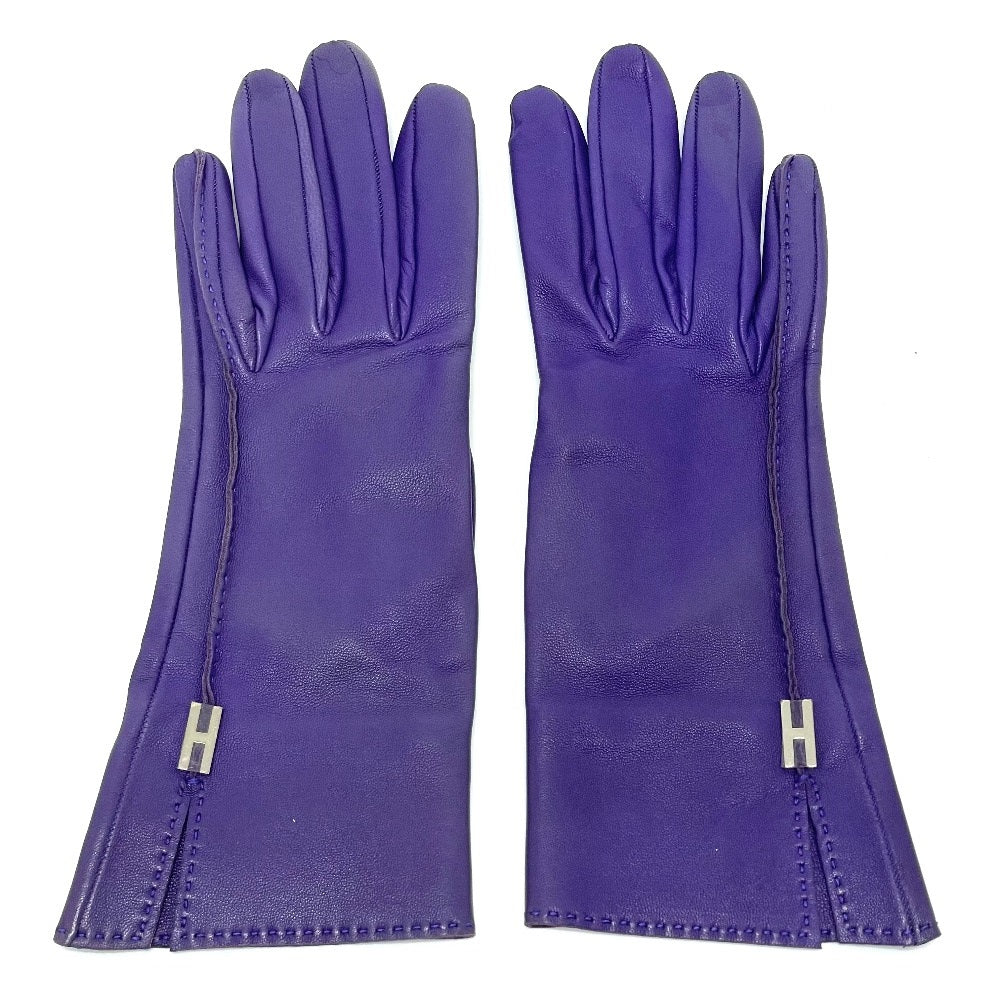 HERMES gloves leather purple HMetal Glove Women 6.5
