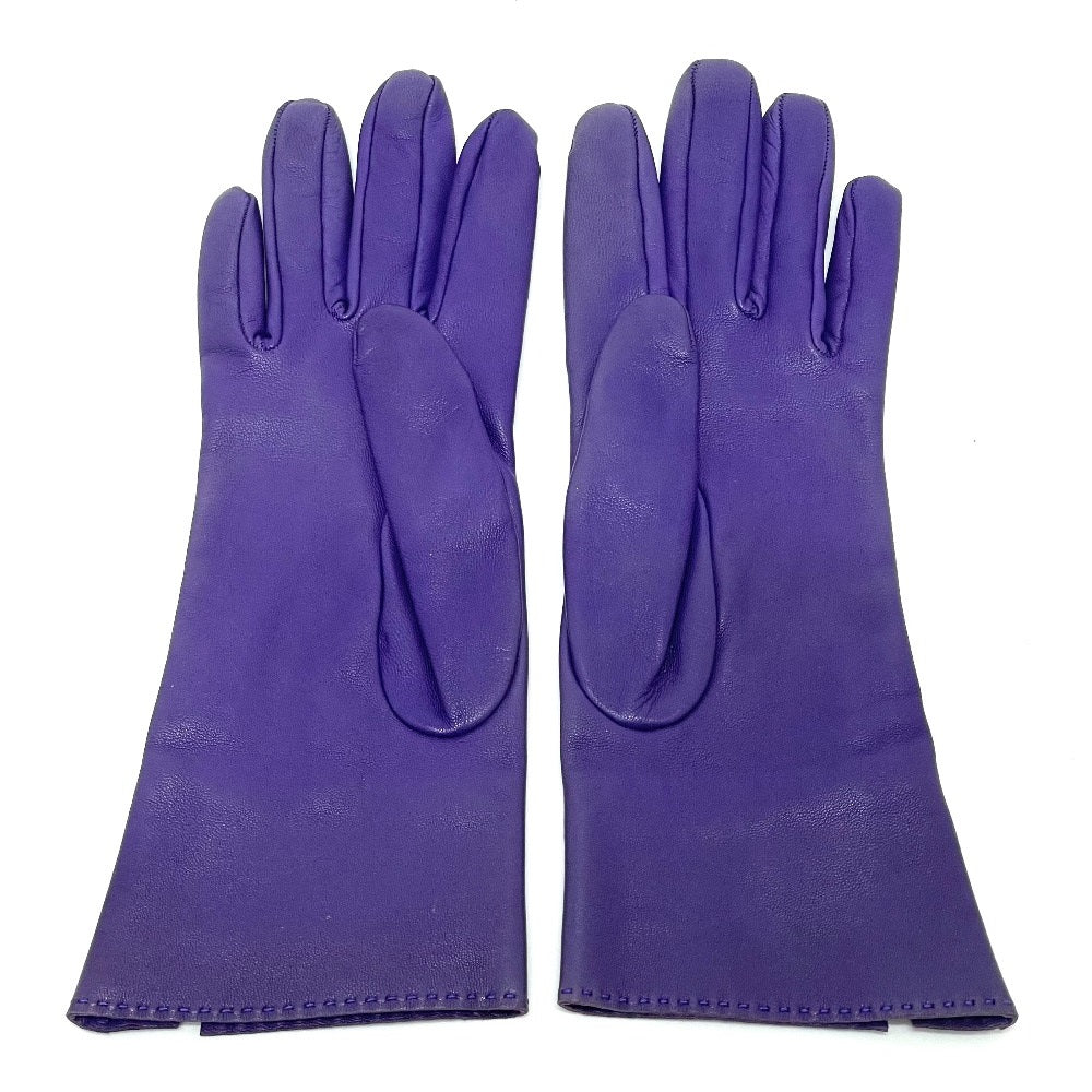 HERMES gloves leather purple HMetal Glove Women 6.5