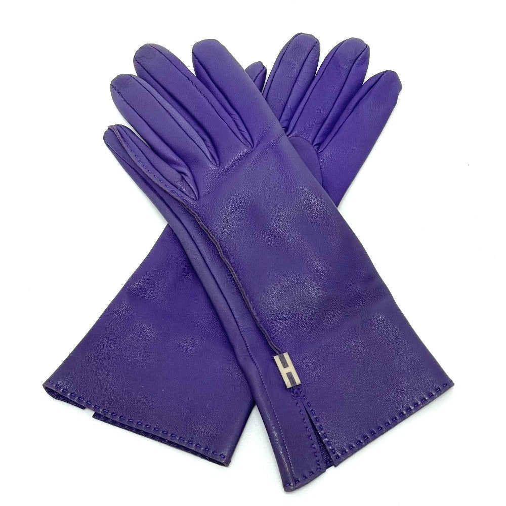 HERMES gloves leather purple HMetal Glove Women 6.5