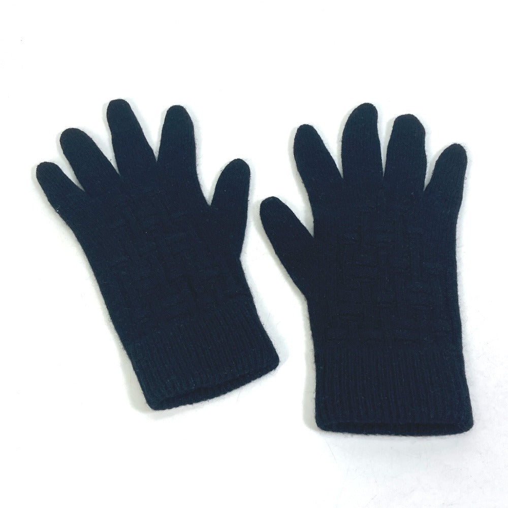 HERMES gloves cashmere black Whole pattern H logo mens L