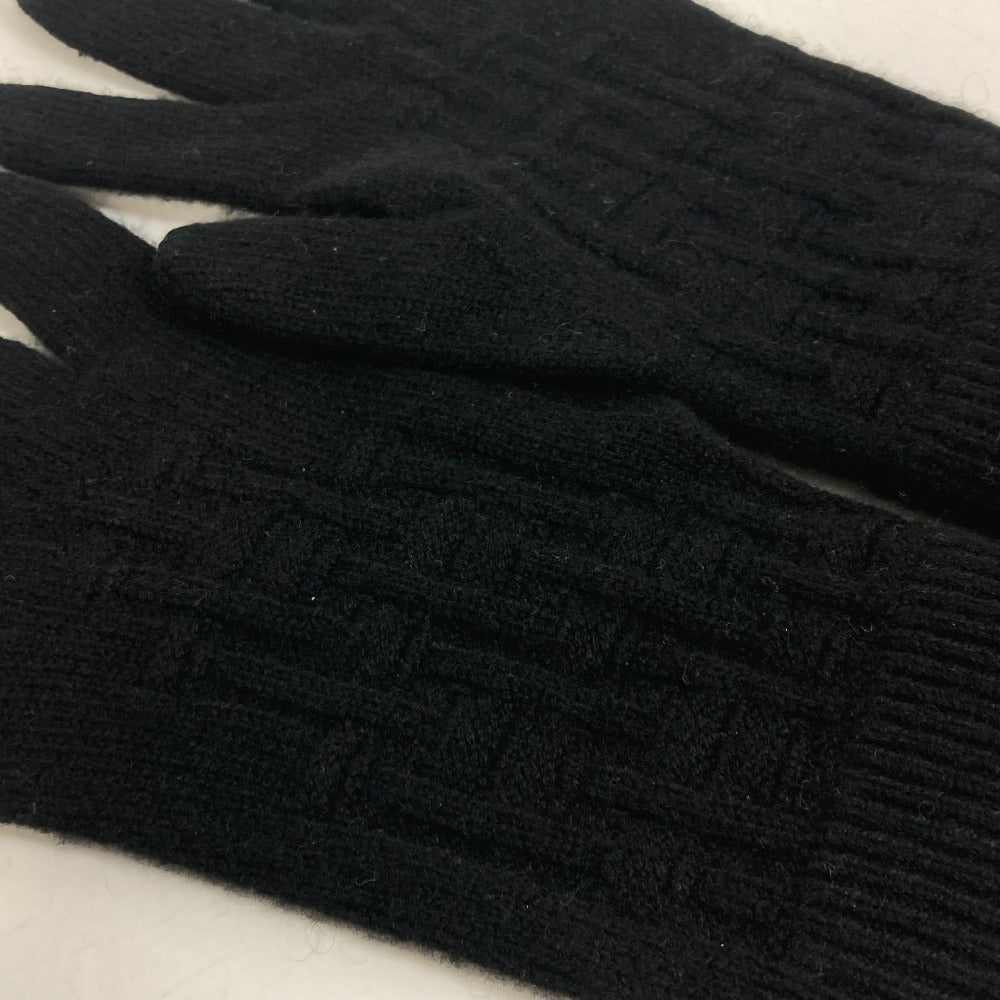 HERMES gloves cashmere black Whole pattern H logo mens L