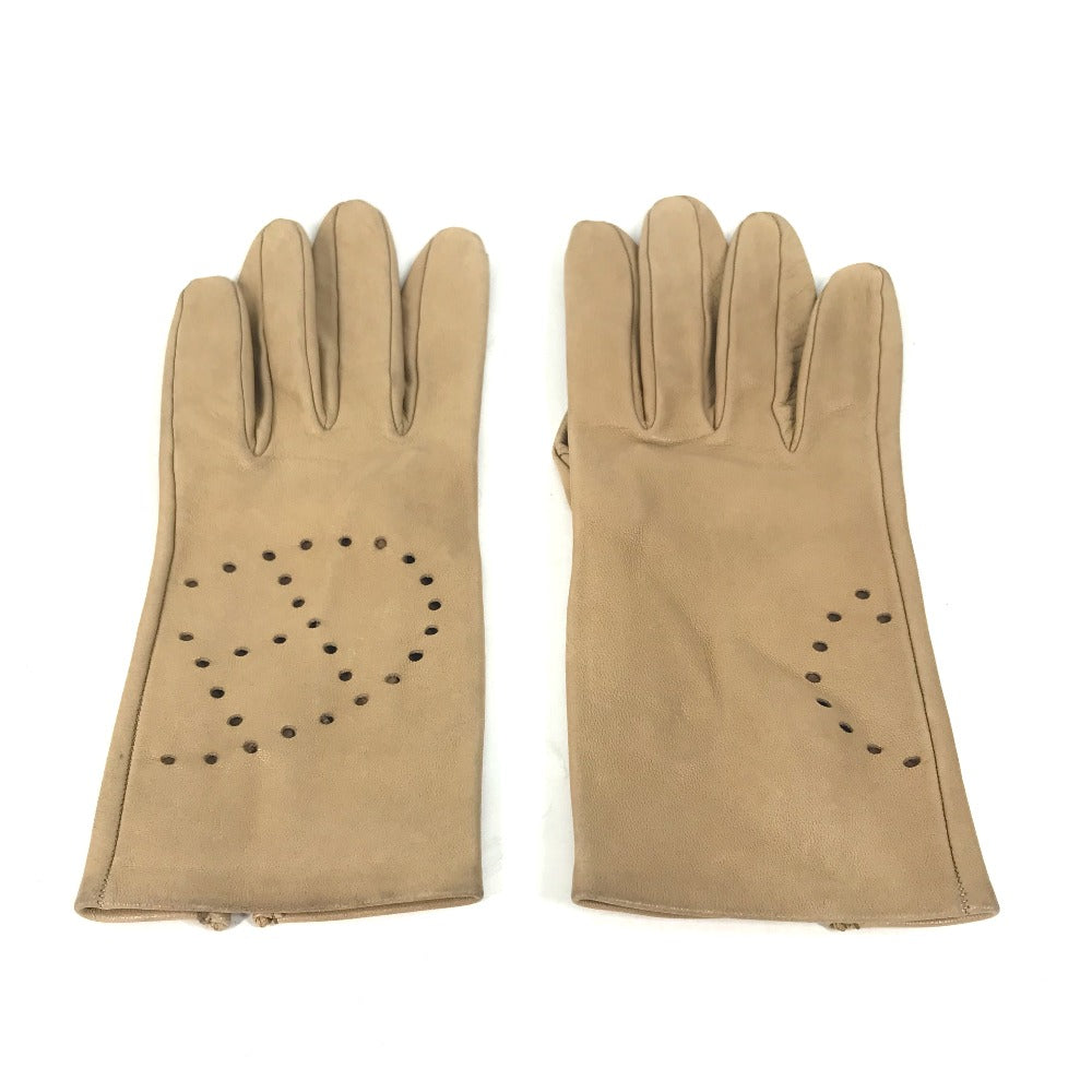 HERMES gloves leather beige Punching logo Women 7