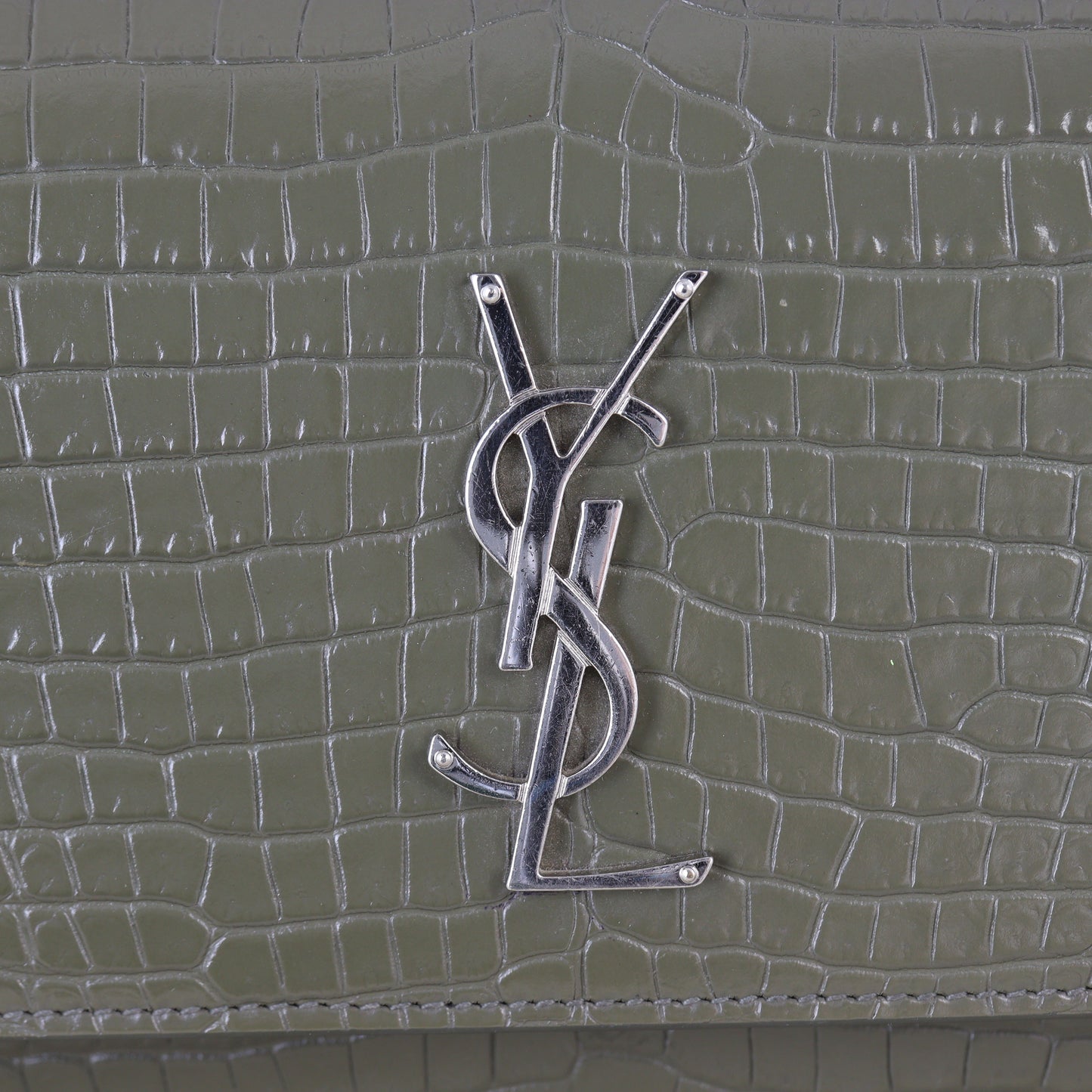 Saint Laurent Sunset Medium Croc-Embossed