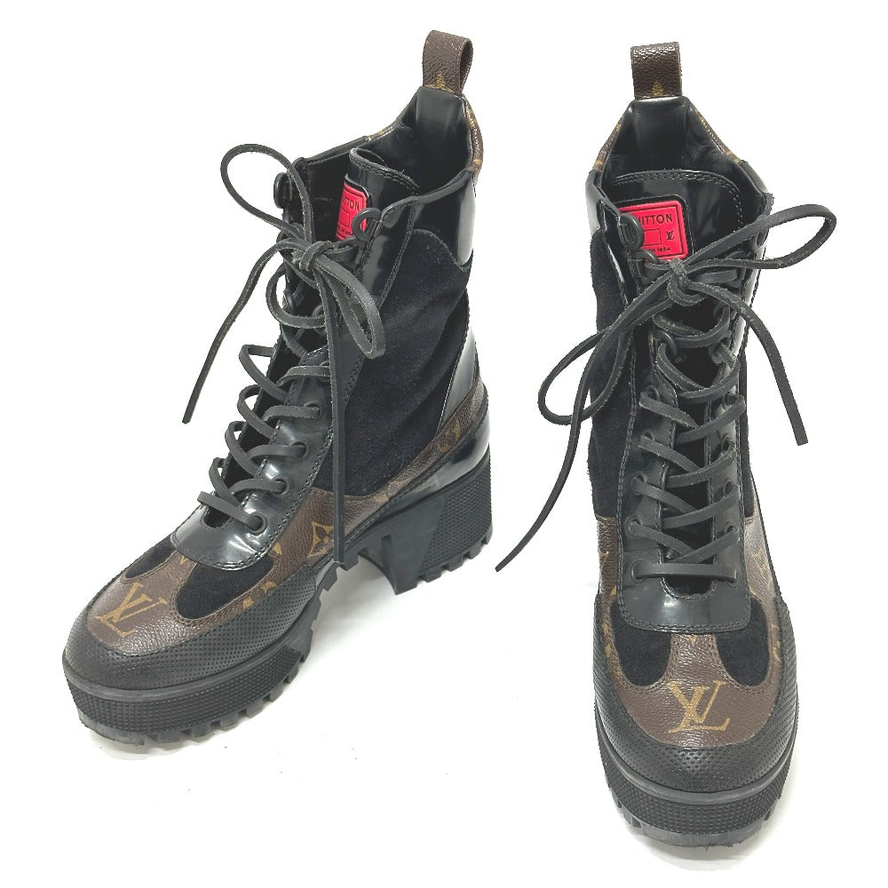 LOUIS VUITTON boots suede black Laurier Line Wappen 36