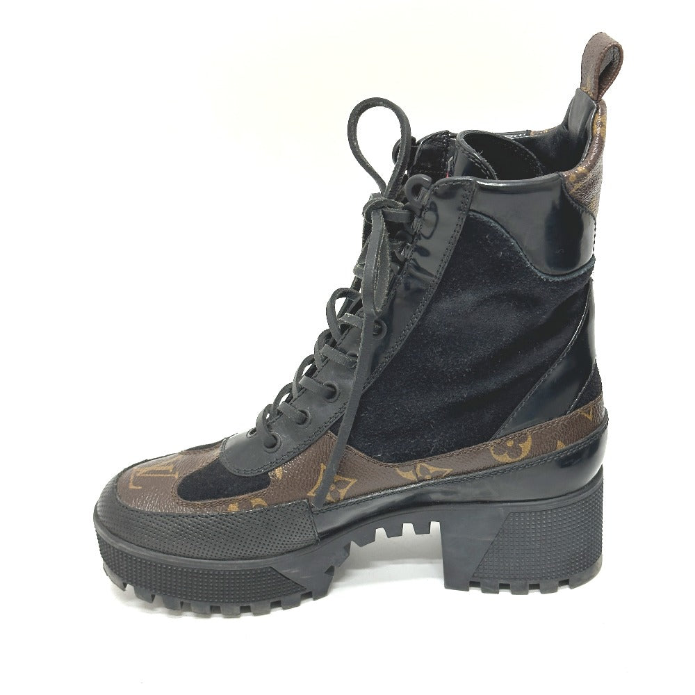 LOUIS VUITTON boots suede black Laurier Line Wappen 36