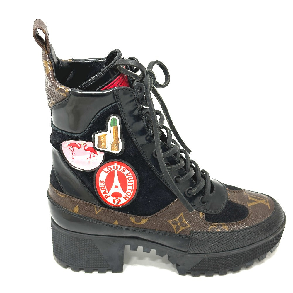 LOUIS VUITTON boots suede black Laurier Line Wappen 36