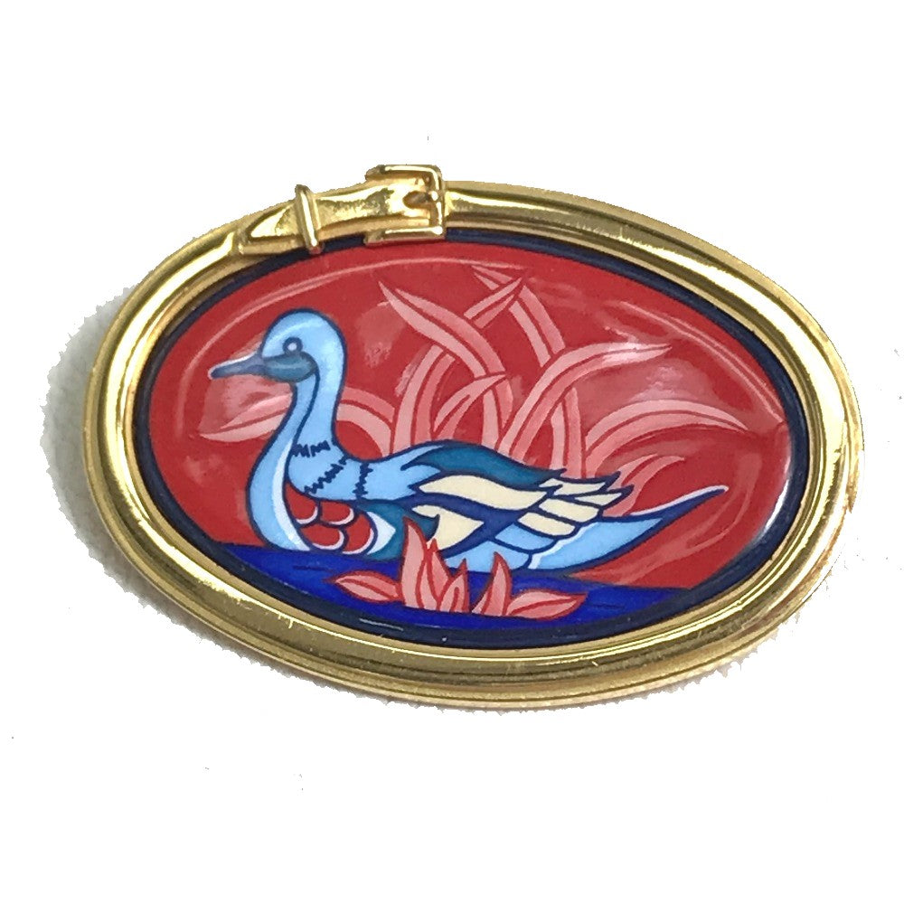 HERMES Brooch Gold Plated Gold x red Bird bird motif Women