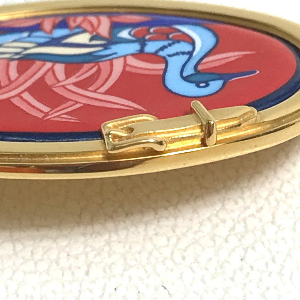 HERMES Brooch Gold Plated Gold x red Bird bird motif Women