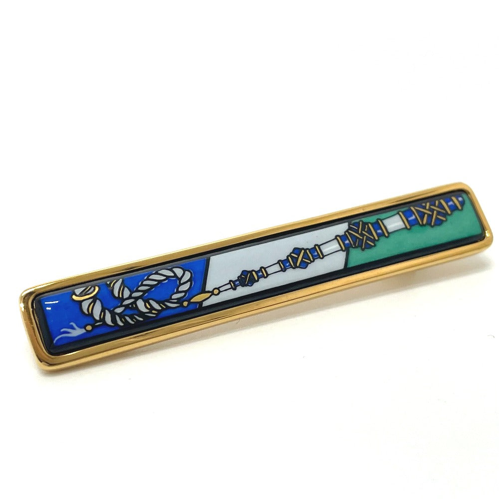 HERMES Brooch metal gold Treasure grilled emaille Women