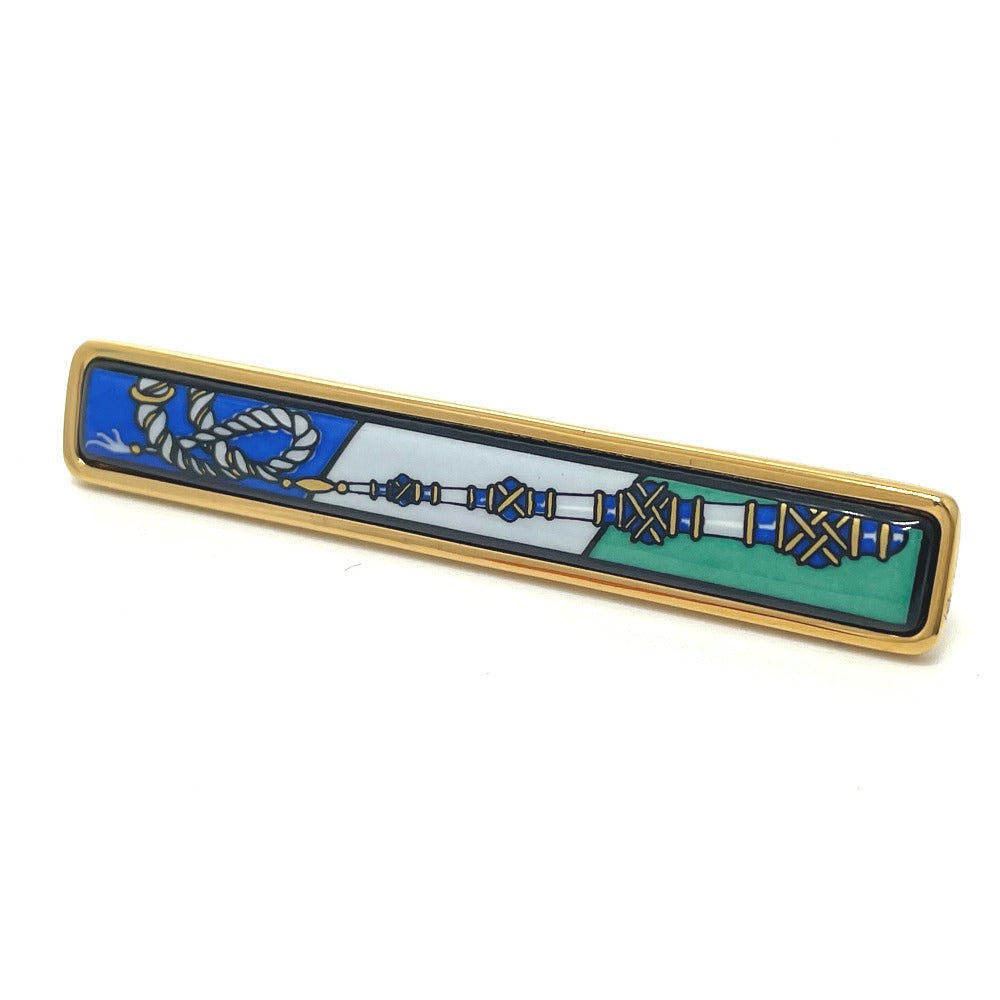 HERMES Brooch metal gold Treasure grilled emaille Women