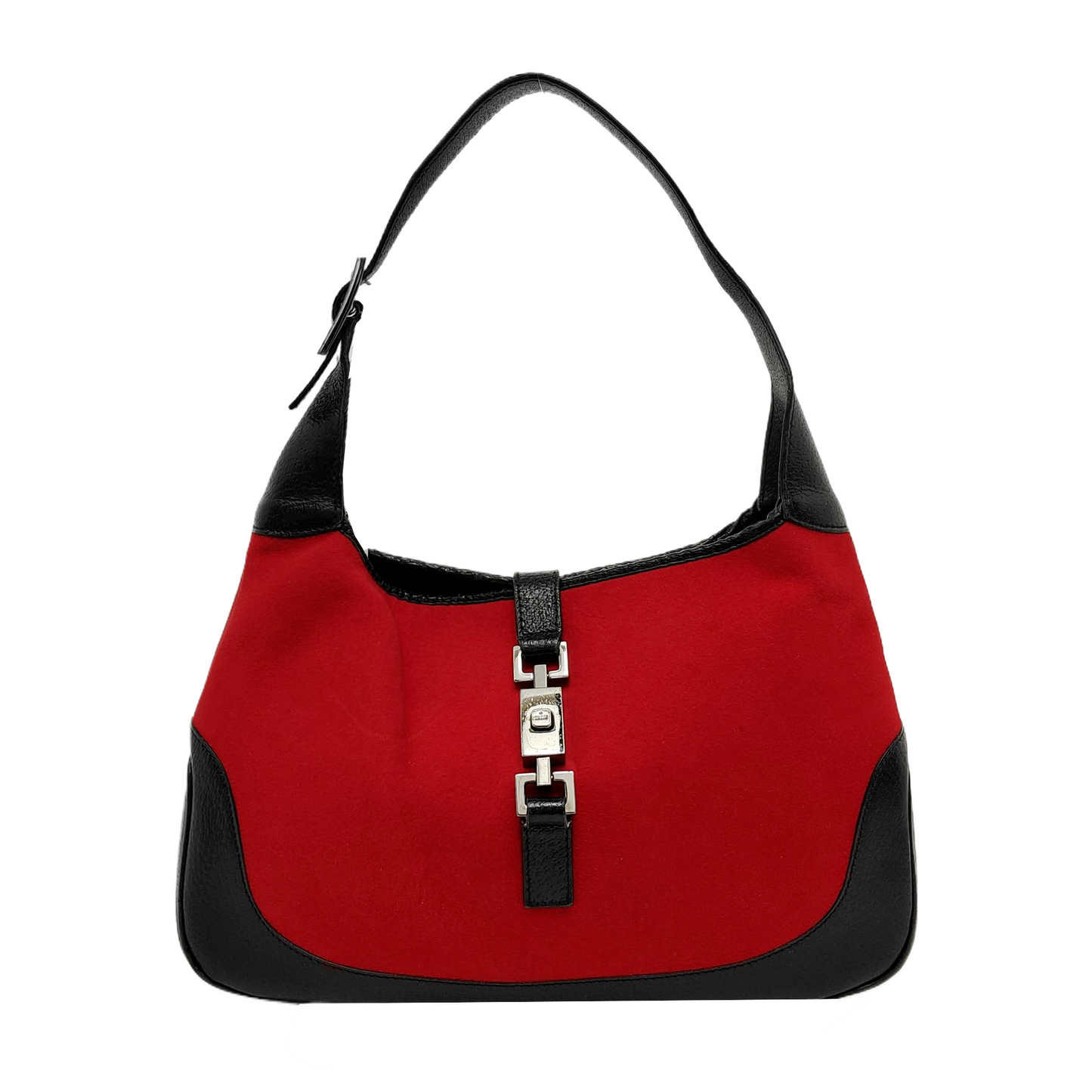 Gucci Jackie Vintage Red Felt and Black Leather Silver Hardware