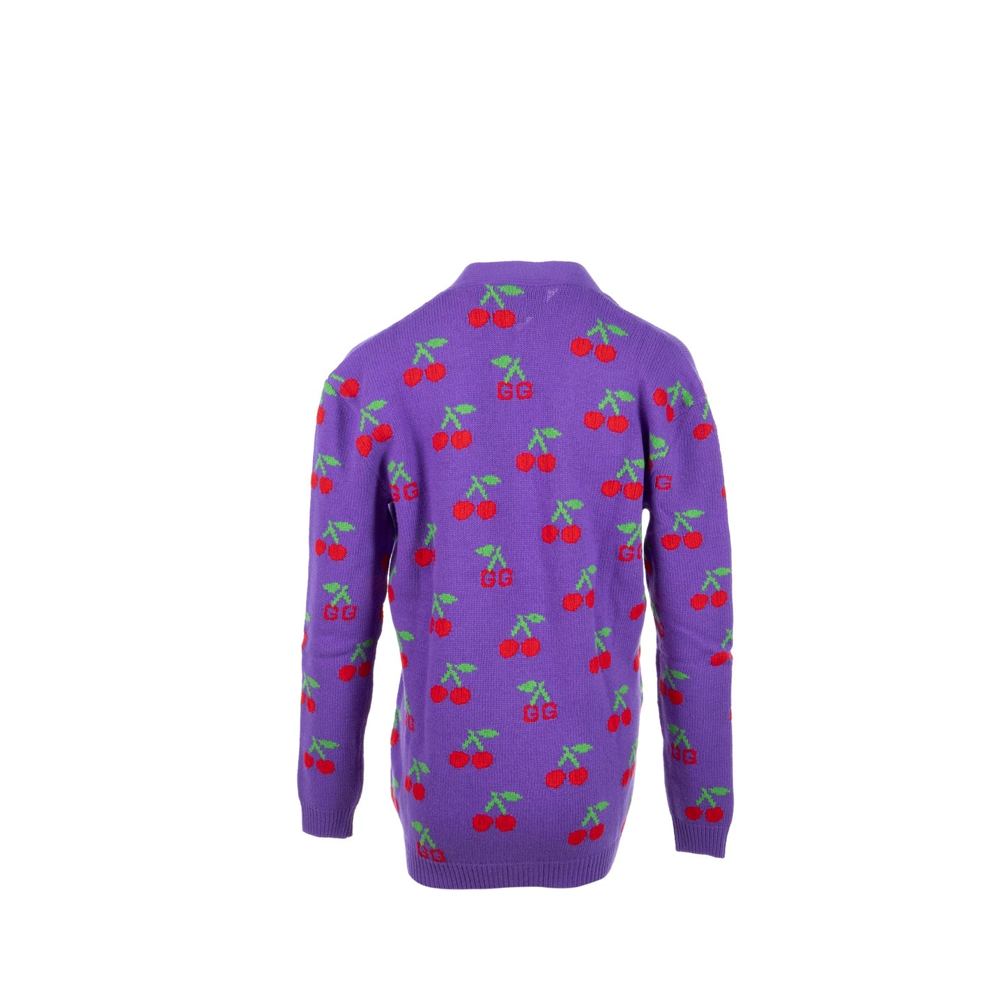Gucci Size S Cherry Intarsia Knit Cardigan Wool Purple