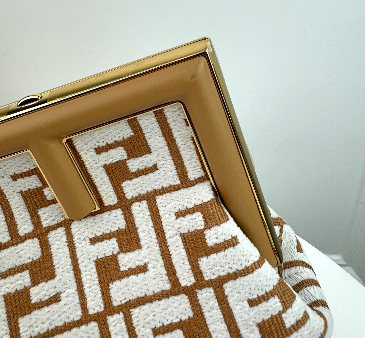 Fendi Raffia Chenille Shiny Nappa FF Small Fendi First Natural White Miele