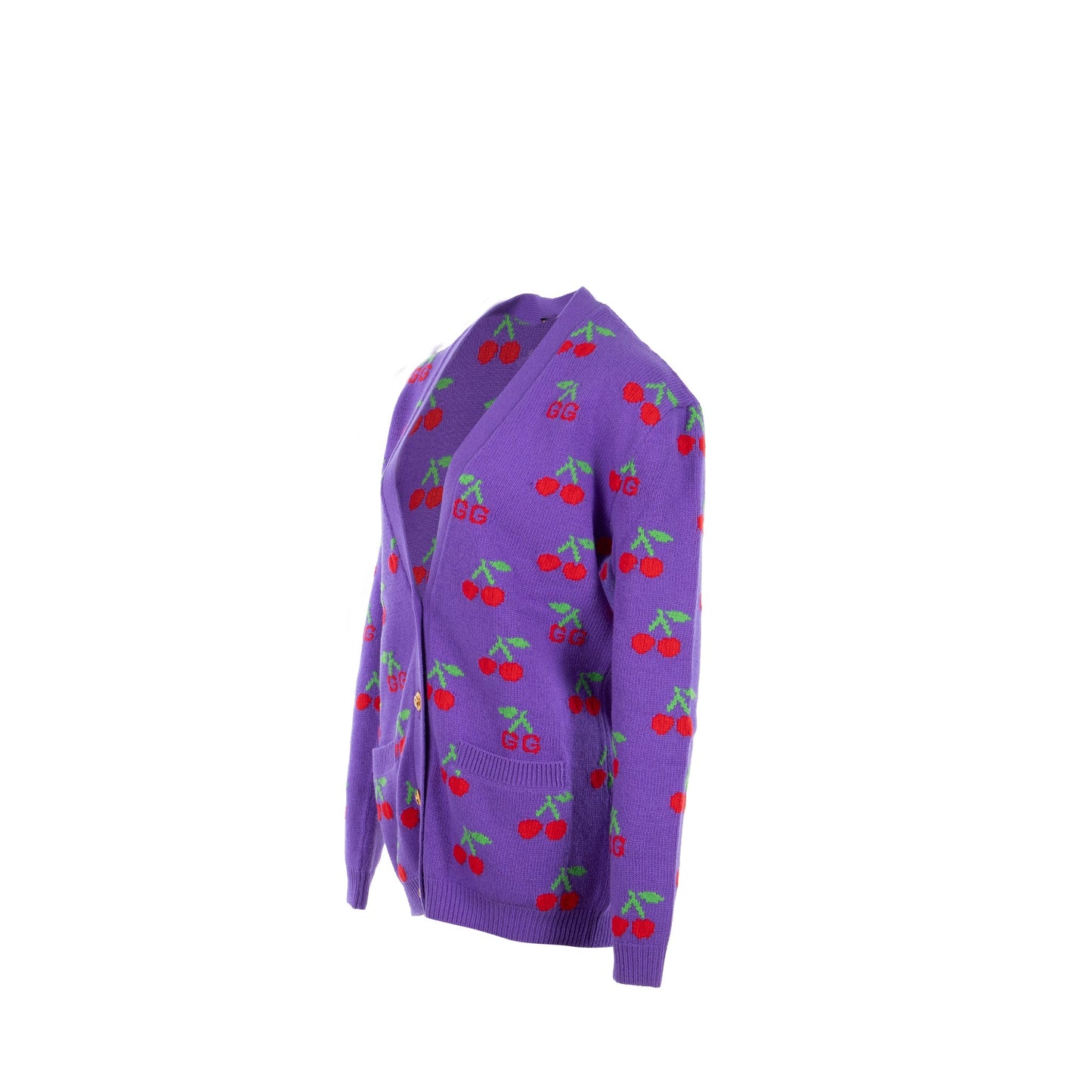 Gucci Size S Cherry Intarsia Knit Cardigan Wool Purple
