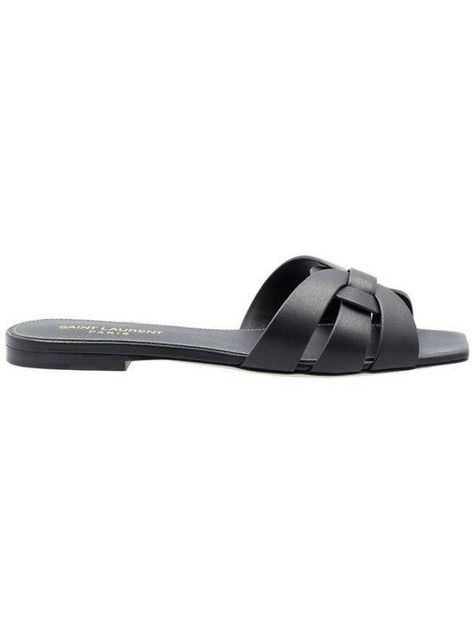Luxury Saint Laurent Trending 2025 Tribute Smooth Leather Flat Mules Black