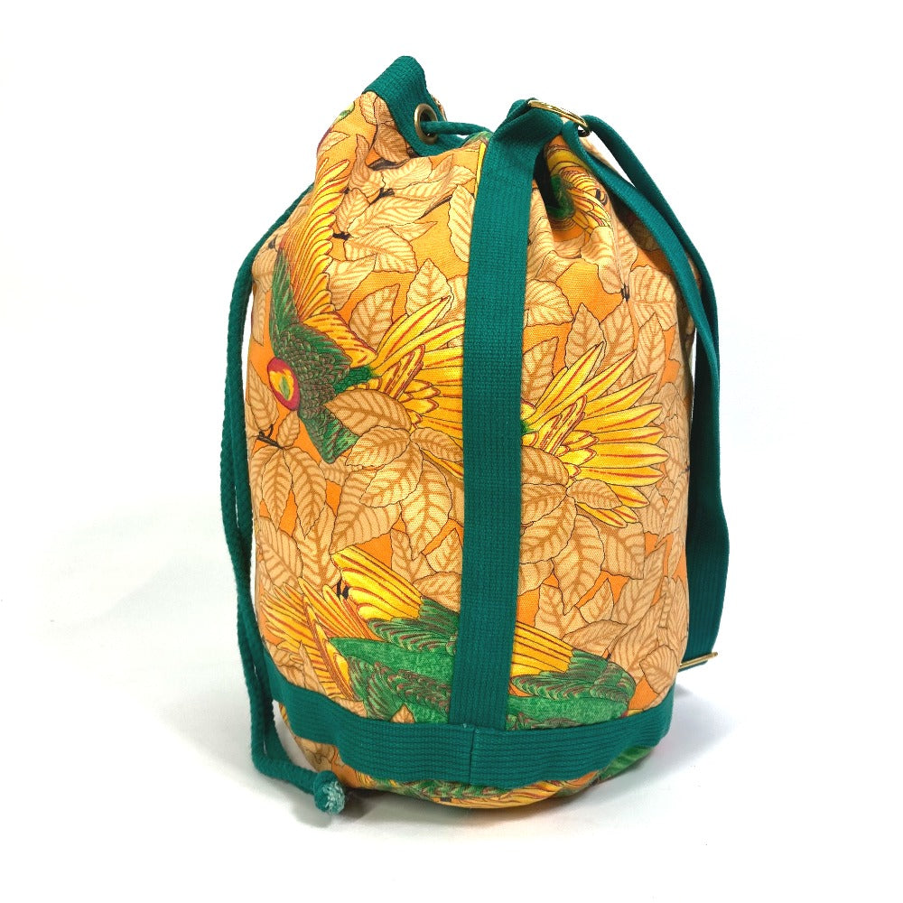 HERMES Shoulder Bag canvas green vintage Bird pattern purse Women