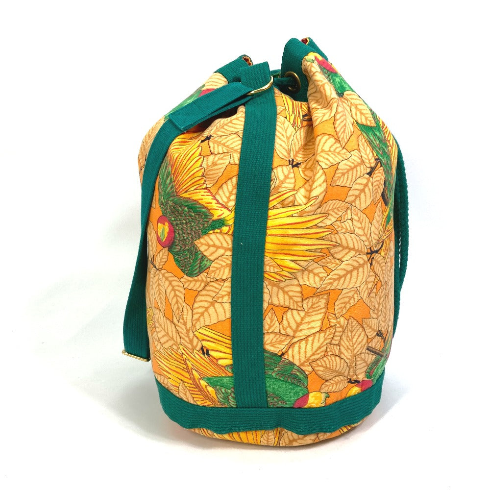 HERMES Shoulder Bag canvas green vintage Bird pattern purse Women