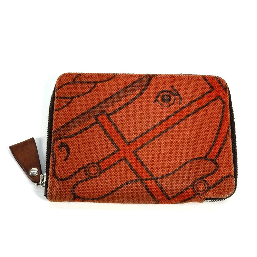 HERMES Folded wallet canvas Orange Horse Steeple PM unisex(Unisex)