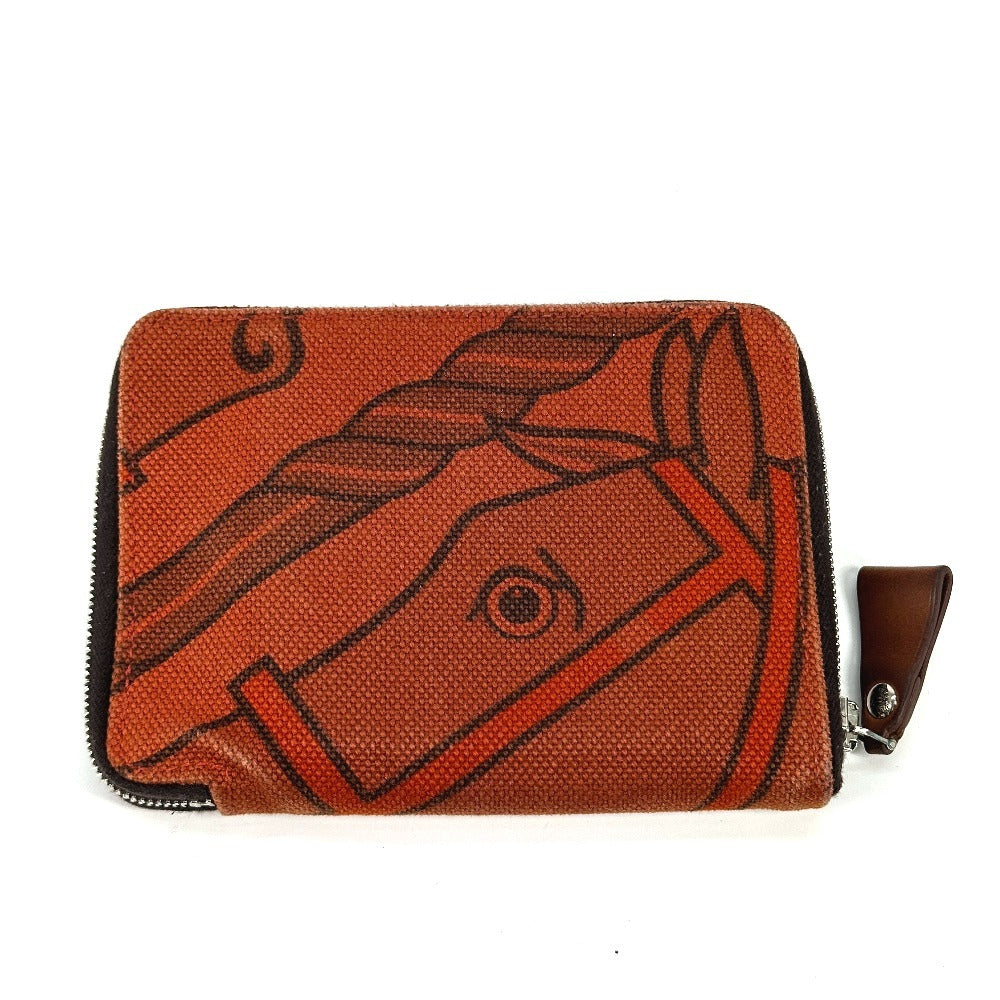 HERMES Folded wallet canvas Orange Horse Steeple PM unisex(Unisex)