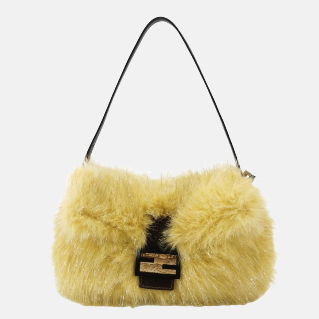 Fendi Baguette Yellow Furry Shoulder Bag