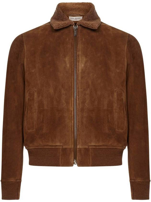 Luxury Saint Laurent Trending 2025 Shearing Zip-Up Jacket Brown