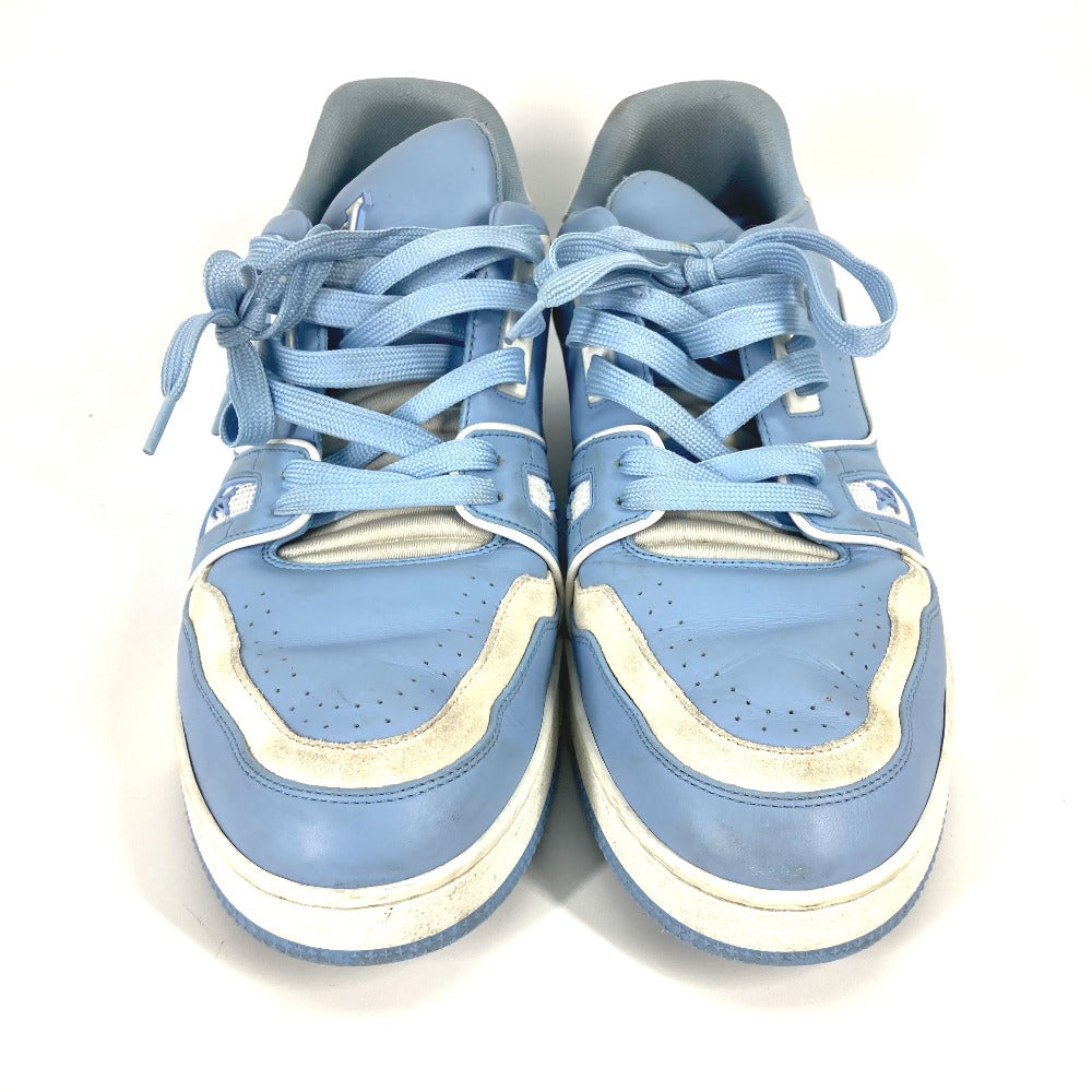 LOUIS VUITTON sneakers leather blue shoes shoe laces LV trainer line 8.5