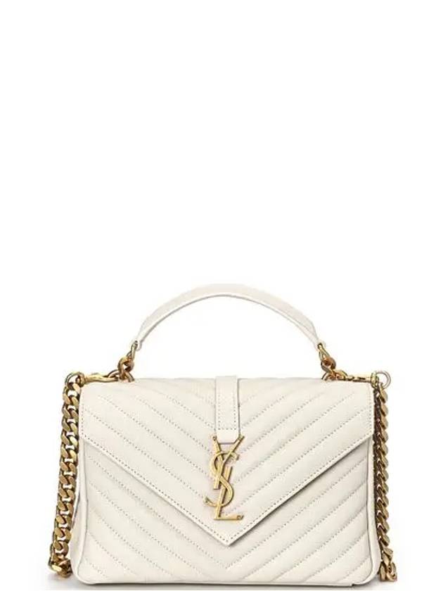 Luxury Saint Laurent Trending 2025 College Medium in Quilted Leather Shoulder Bag Blanc Vintage