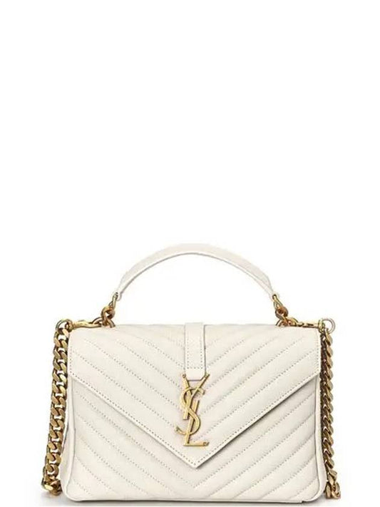 Luxury Saint Laurent Trending 2025 College Medium in Quilted Leather Shoulder Bag Blanc Vintage