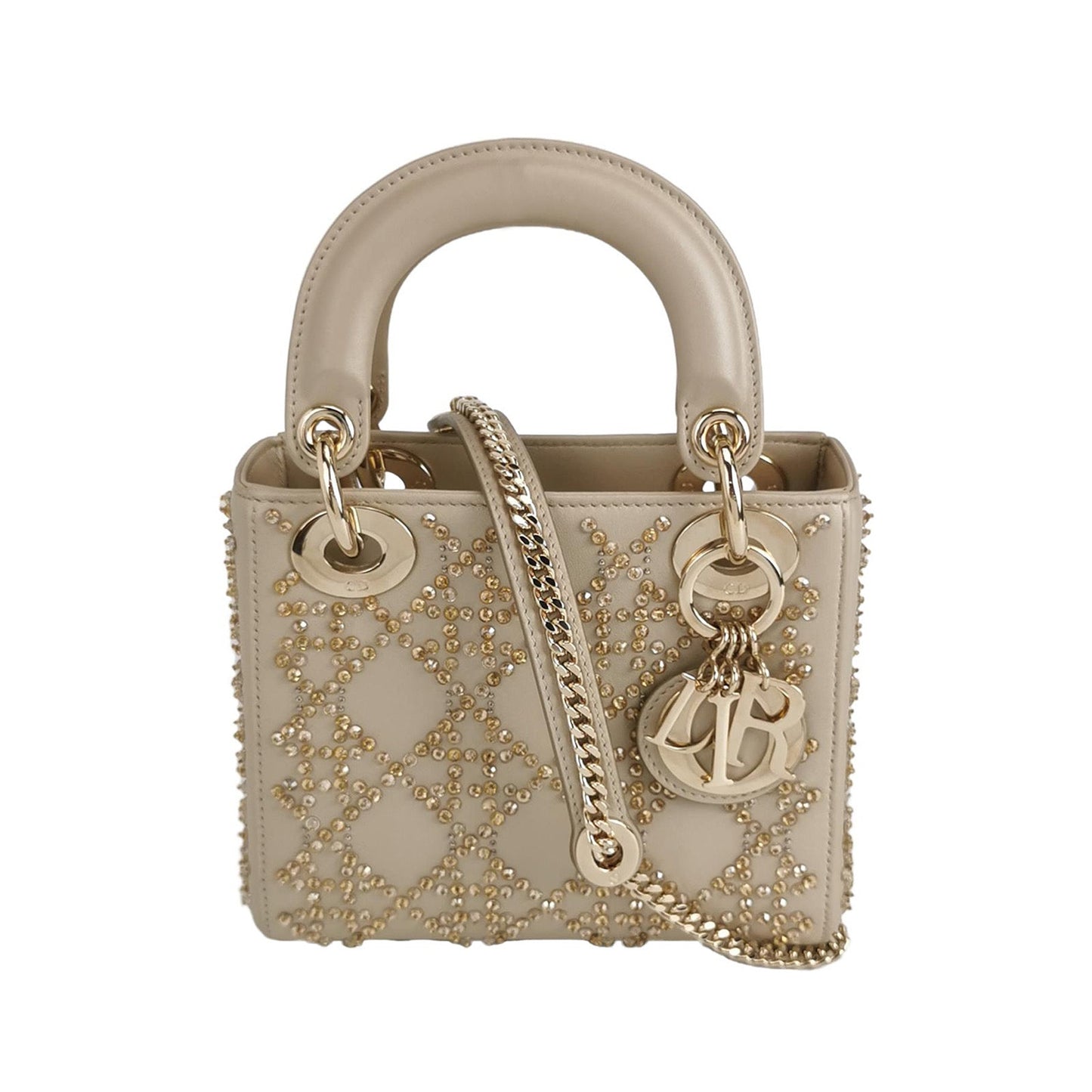 Lady Dior Mini Gold Calfskin Leather with Crystals Gold Hardware 2020