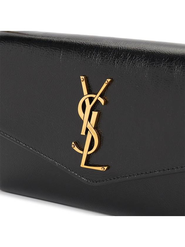 Luxury Saint Laurent Trending 2025 Uptown Shiny Grained Leather Chain Wallet Black