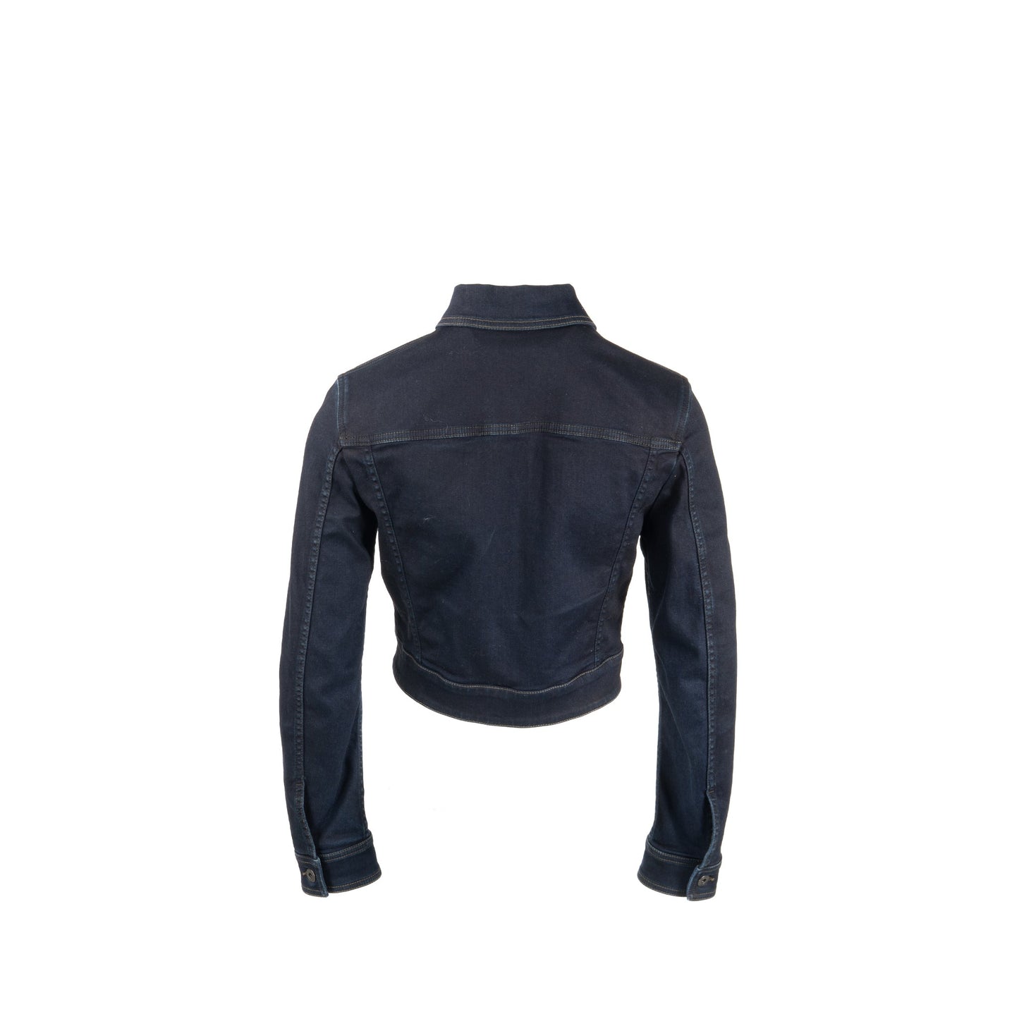 Valentino Size 38 V Logo Cropped Denim Jacket Dark Blue/Red